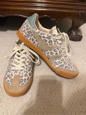 Gola Elan Leopard-Print Low-Top Sneakers with Tan and Gum Sole